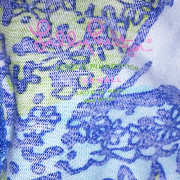 Lilly Pulitzer Shirt Dress XS Blue Green Cats V Neck Pit to Pit 17" Length 34" P - Picture 11 of 12